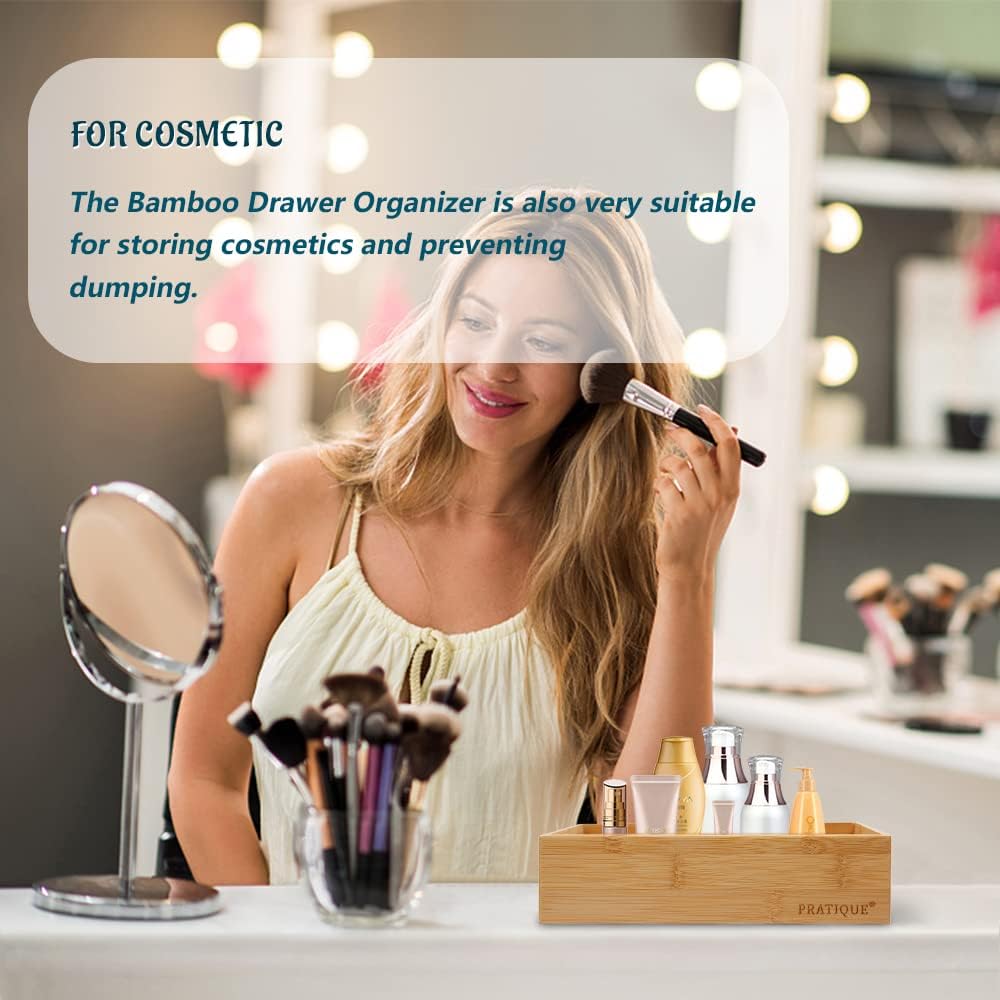 Bamboo Drawer Organizer - Kitchen Utensil Organizer Silverware Tray Cutlery Holder，Office Desk