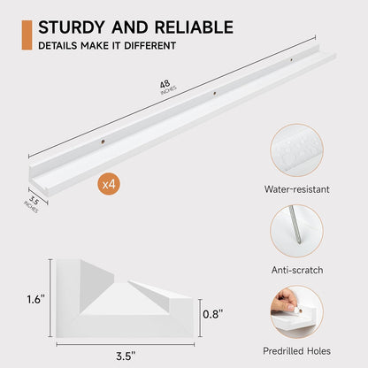 Picture Ledge Shelf for Wall, Floating Shelves Set of 4, 48 Inch Long Nursery Book Shelves for Toys