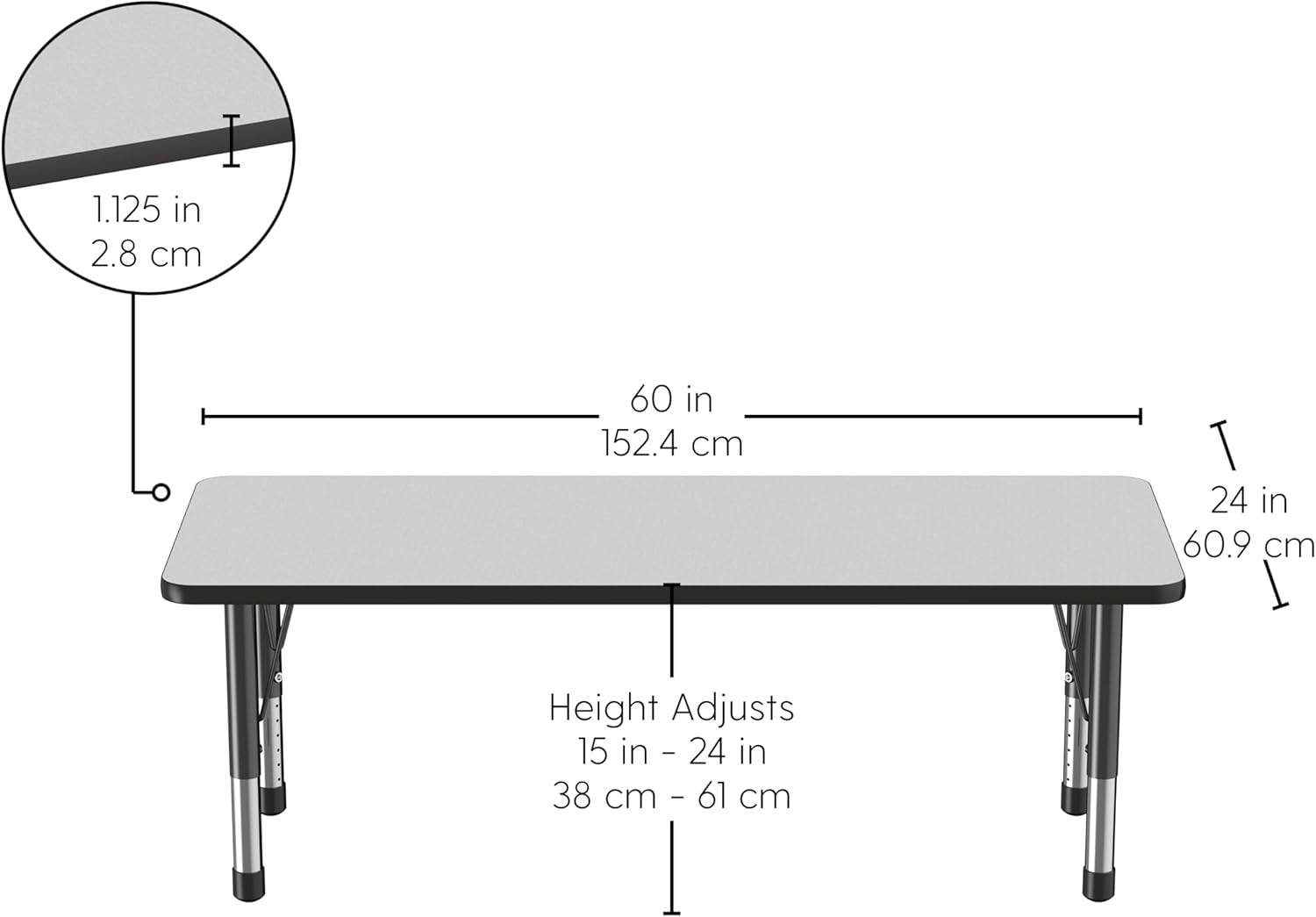 FDP Rectangle Activity School and Classroom Kids Table (24 x 60 inch), Chunky Toddler Legs