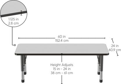 FDP Rectangle Activity School and Classroom Kids Table (24 x 60 inch), Chunky Toddler Legs