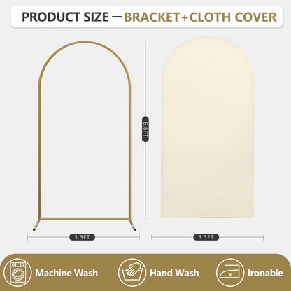 Arch Backdrop Stand and Cover Set, Metal Balloon Arch Backdrop 6.6ft, Gold Arched Stand Frame for