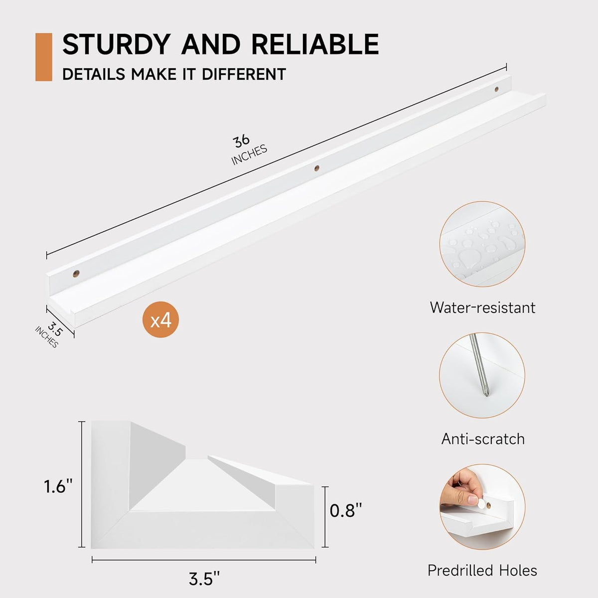 Picture Ledge Shelf for Wall, Floating Shelves Set of 4, 36 Inch Long Nursery Book Shelves for Toys
