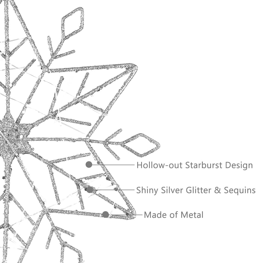 hogardeck Christmas Tree Topper, 10" Lighted Silver Snow Tree Topper, 20 LED Lights Silver Glitter