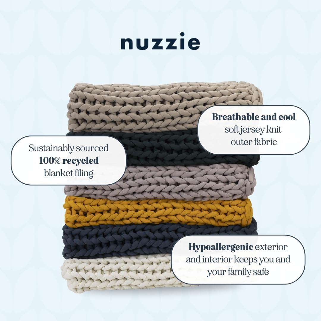 Nuzzie Chunky Knit Weighted Blanket - Breathable, Cooling, Hand Made Knit Throw Blanket for Sleep