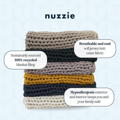 Nuzzie Chunky Knit Weighted Blanket - Breathable, Cooling, Hand Made Knit Throw Blanket for Sleep