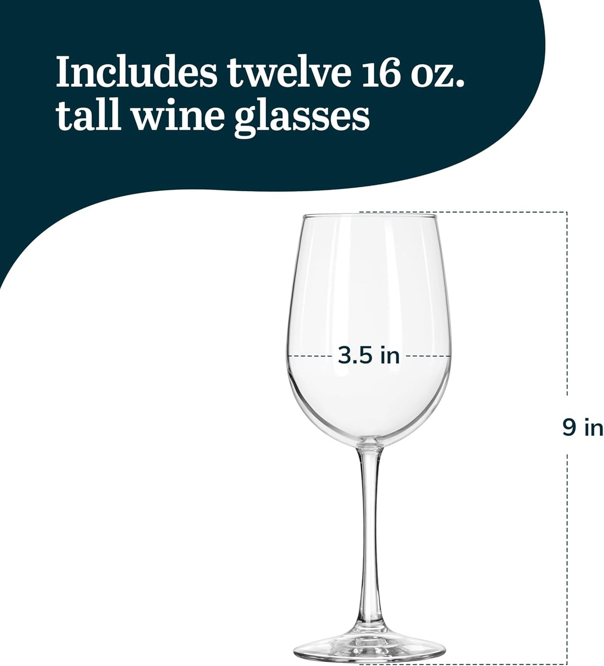 Libbey Vina Tall Wine Glasses Set, All Purpose Red and White Wine Glasses Set of 12, Professional