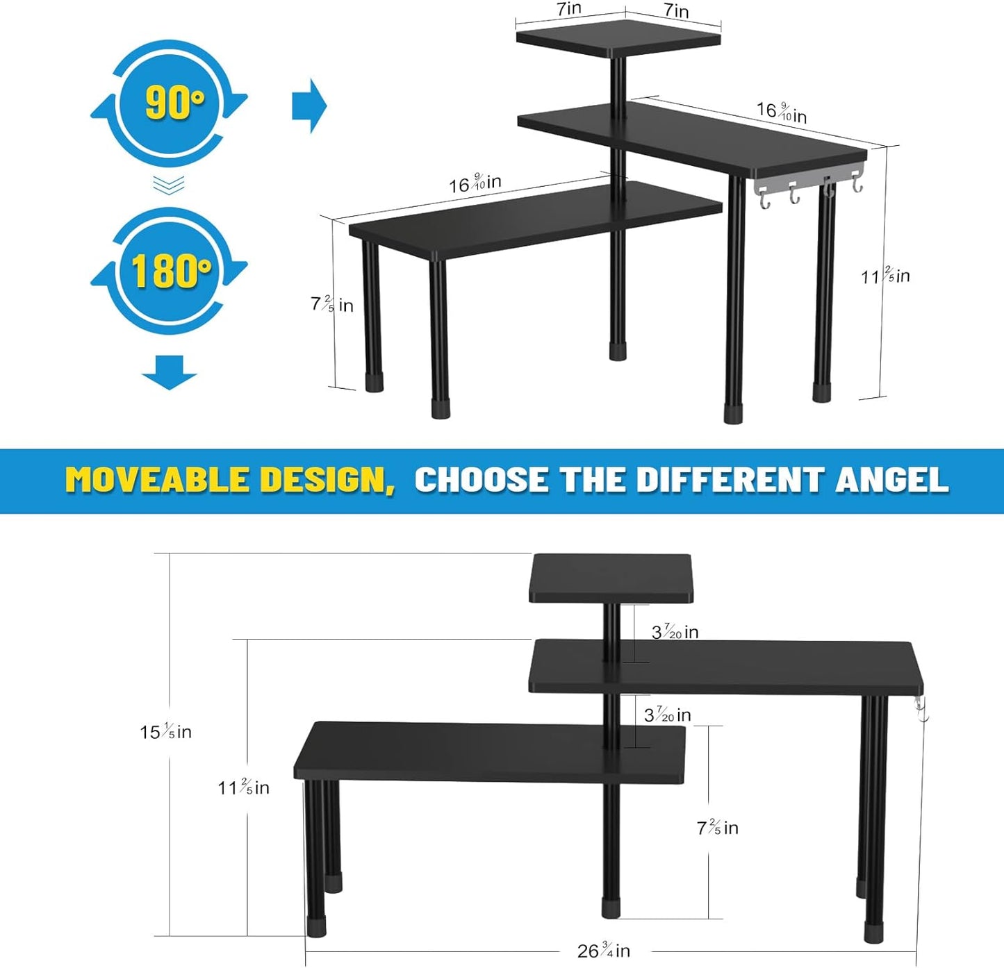 JayRex Countertop Corner Shelf, 3 Tier Shelf Moveable Organizer for Bathroom Counter, Make Up