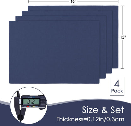 MANSPHIL Navy Blue Cloth Placemats Set of 4, Washable Thick Faux Linen Place Mats Heat Resistant