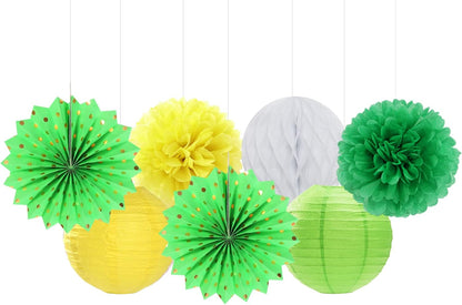 Yellow-White Green Party-Decorations Streamers-Lanterns - 14pcs Spring Summer Garden Tea Paper