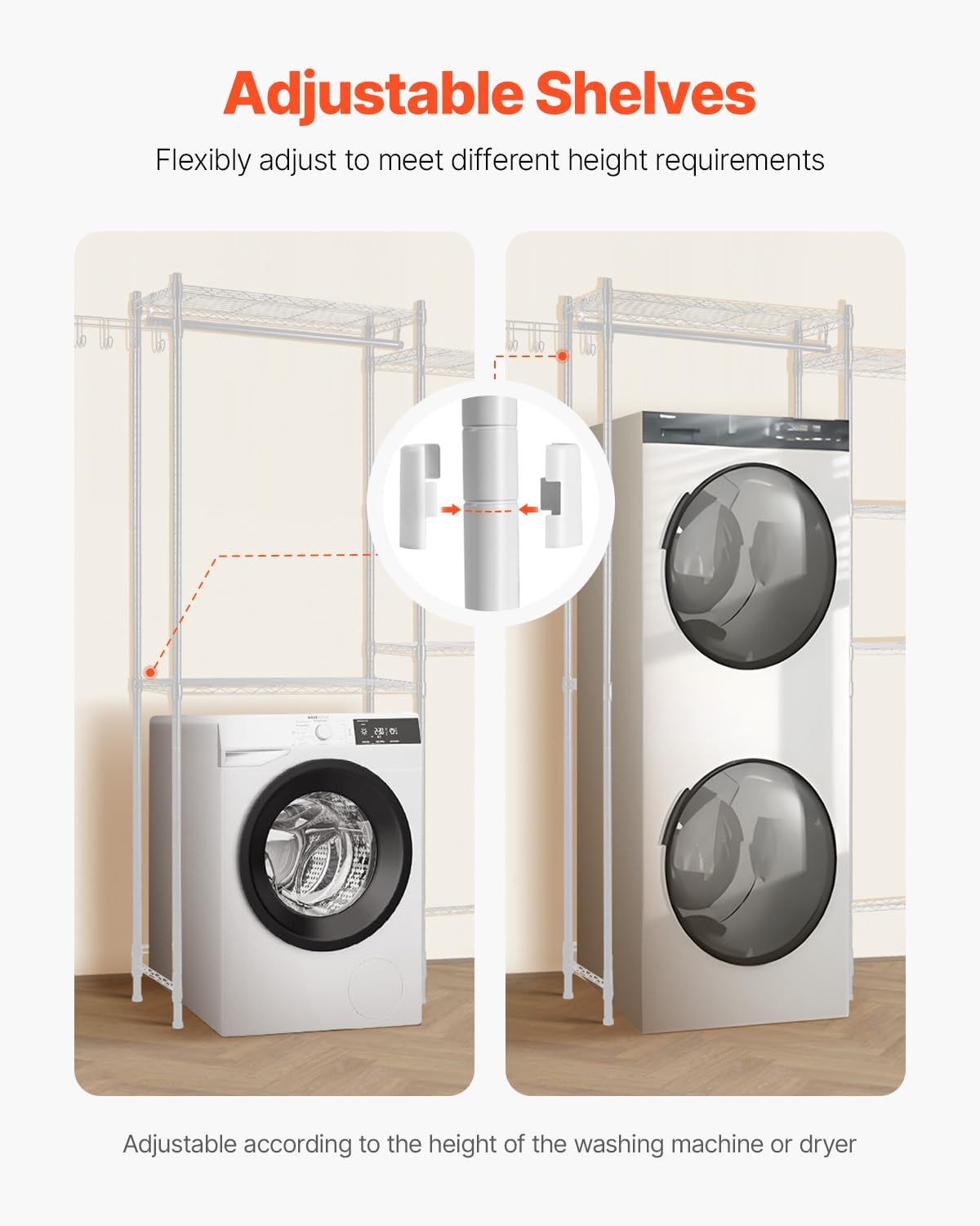 VEVOR Over The Washer and Dryer Storage Shelf, 5 Tier Laundry Room Drying Rack with Hanger Rod and