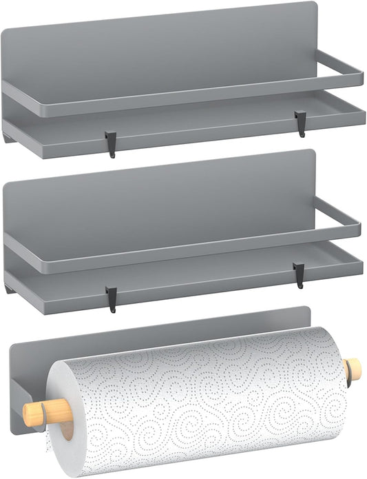 Magnetic Spice Rack Moveable Magnetic Shelf Organizer with Paper Towel Holder Kitchen Refrigerator