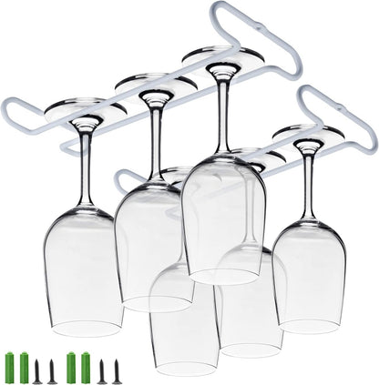 set 2 White Wine Glass Rack Under Cabinet Shelf 10 Inch Stemware Storage Hanging Hanger Organizer