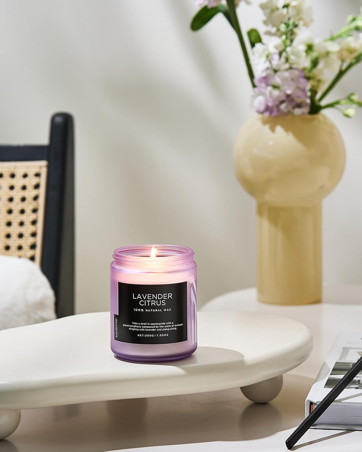 M&SENSE Lavender Citrus Scented Candle, Natural Soy Wax for Home Scented, Stress Relief 7.05oz 50H