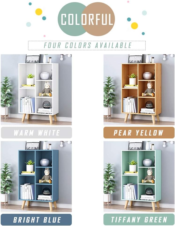 IOTXY Wooden Open Shelf Bookcase - 3-Tier Floorstanding Display Cabinet Rack with Legs, 5 Cubes