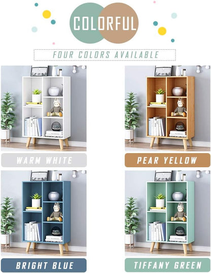 IOTXY Wooden Open Shelf Bookcase - 3-Tier Floorstanding Display Cabinet Rack with Legs, 5 Cubes