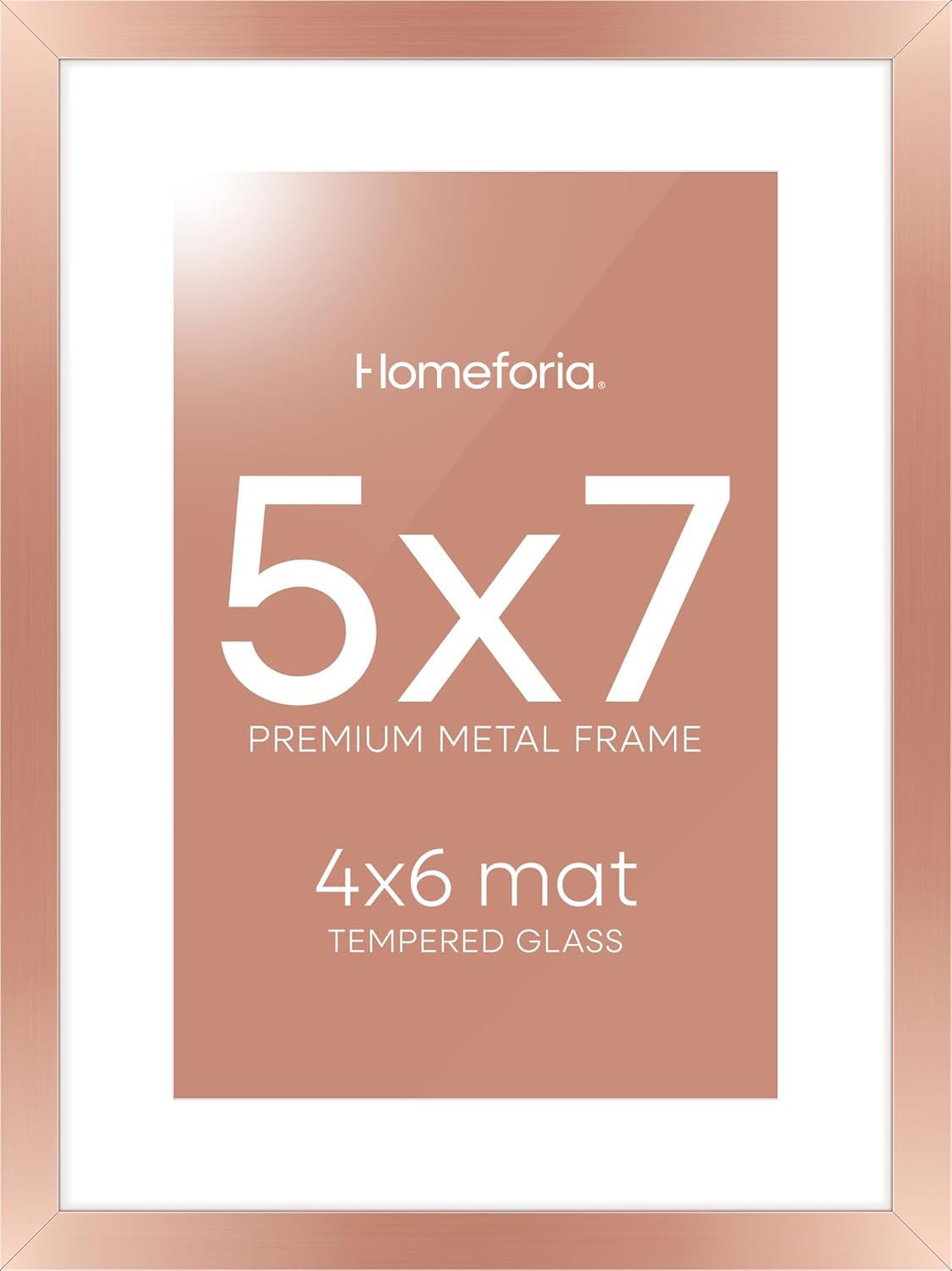 Homeforia Rose Gold 5x7 Picture Frame, High End Metal 5 x 7 Frames with Mat 4 x 6 for Print, 5by7