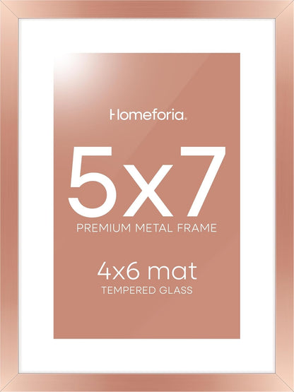 Homeforia Rose Gold 5x7 Picture Frame, High End Metal 5 x 7 Frames with Mat 4 x 6 for Print, 5by7