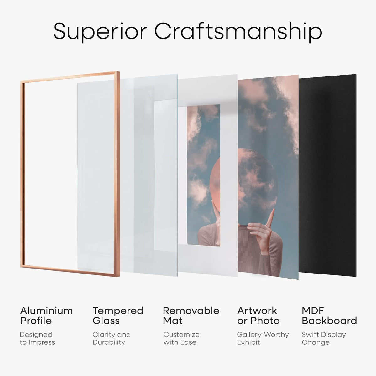 Homeforia 12x16 Rose Gold Picture Frame, High End Metal 12x16 Poster Frames with Mat 9x12 Photo, 12