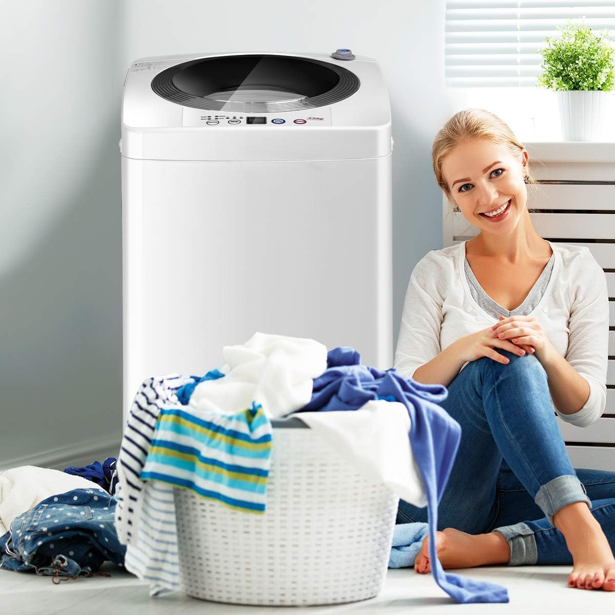 Giantex Portable Washing Machine, Full Automatic Washer and Dryer Combo, with Built-in Pump Drain 8