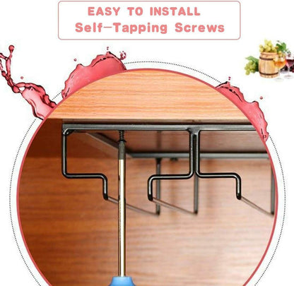 Wine Glass Rack - Under Cabinet Stemware Wine Glass Holder Glasses Storage Hanger 2 Pack Metal