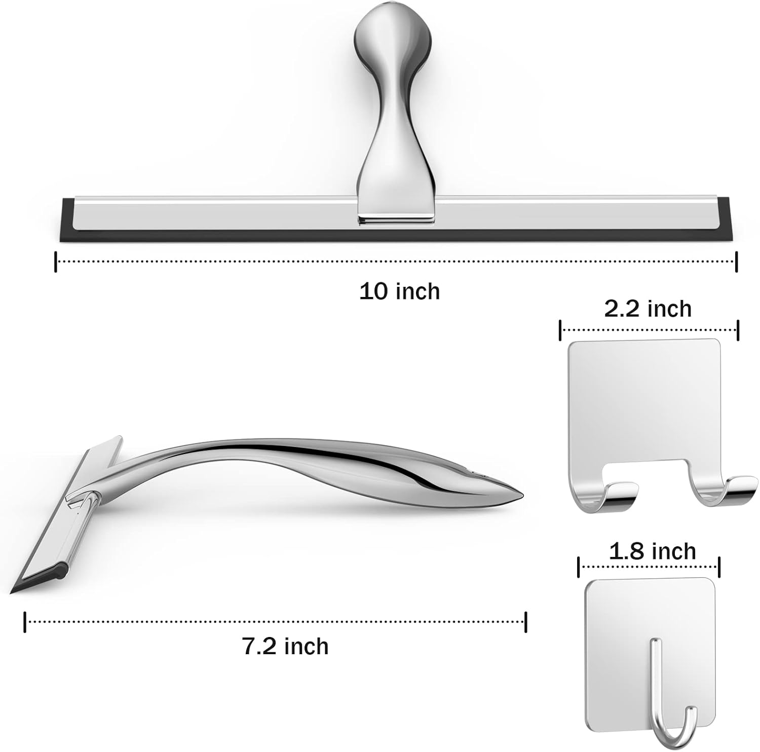 All-Purpose Stainless Steel Shower Squeegee for Shower Glass Door with 2 Adhesive Hooks, Bathroom