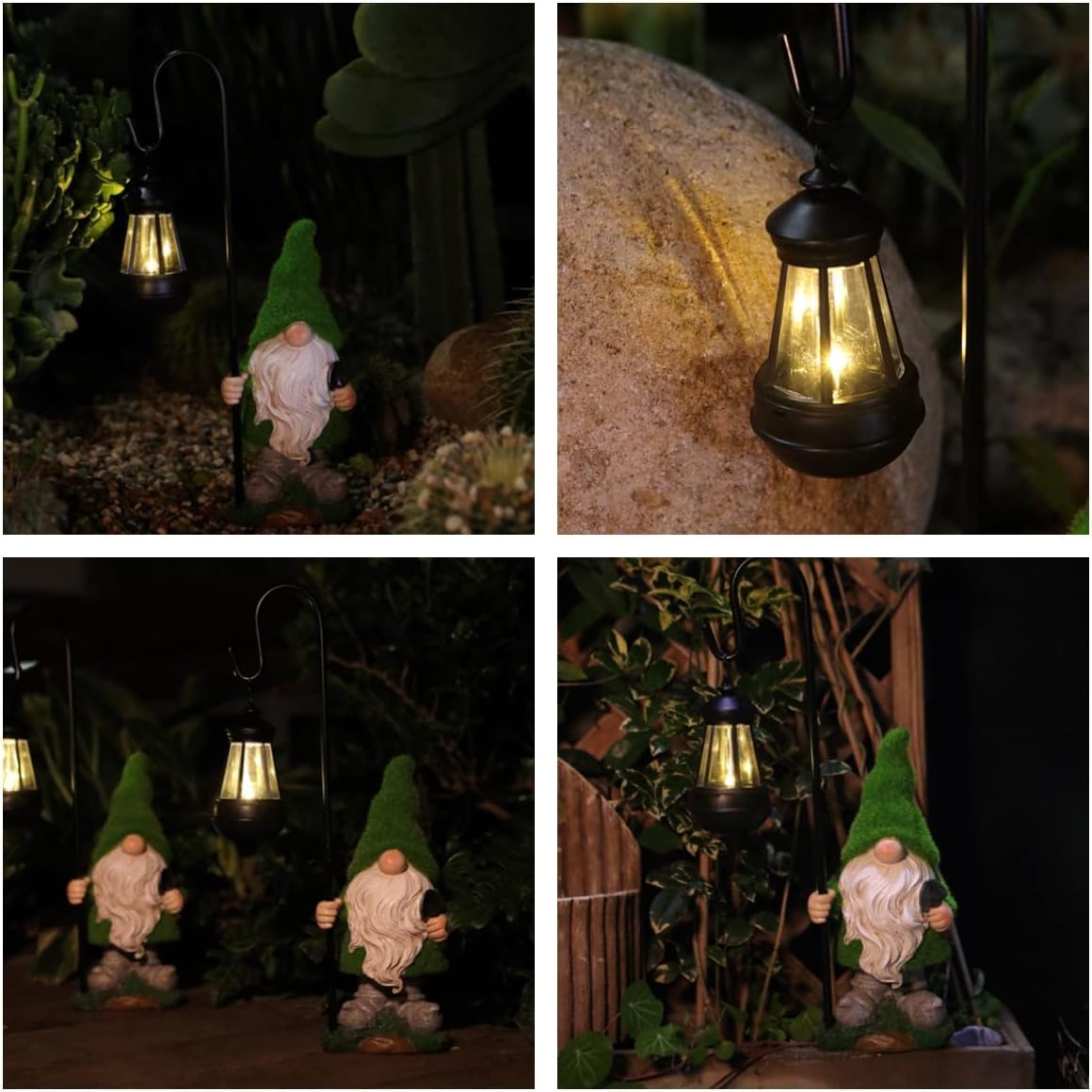 Flocked Solar Garden Gnomes Outdoor Statues 15.8”Outdoor Garden Decor LED Outdoor Decor Light