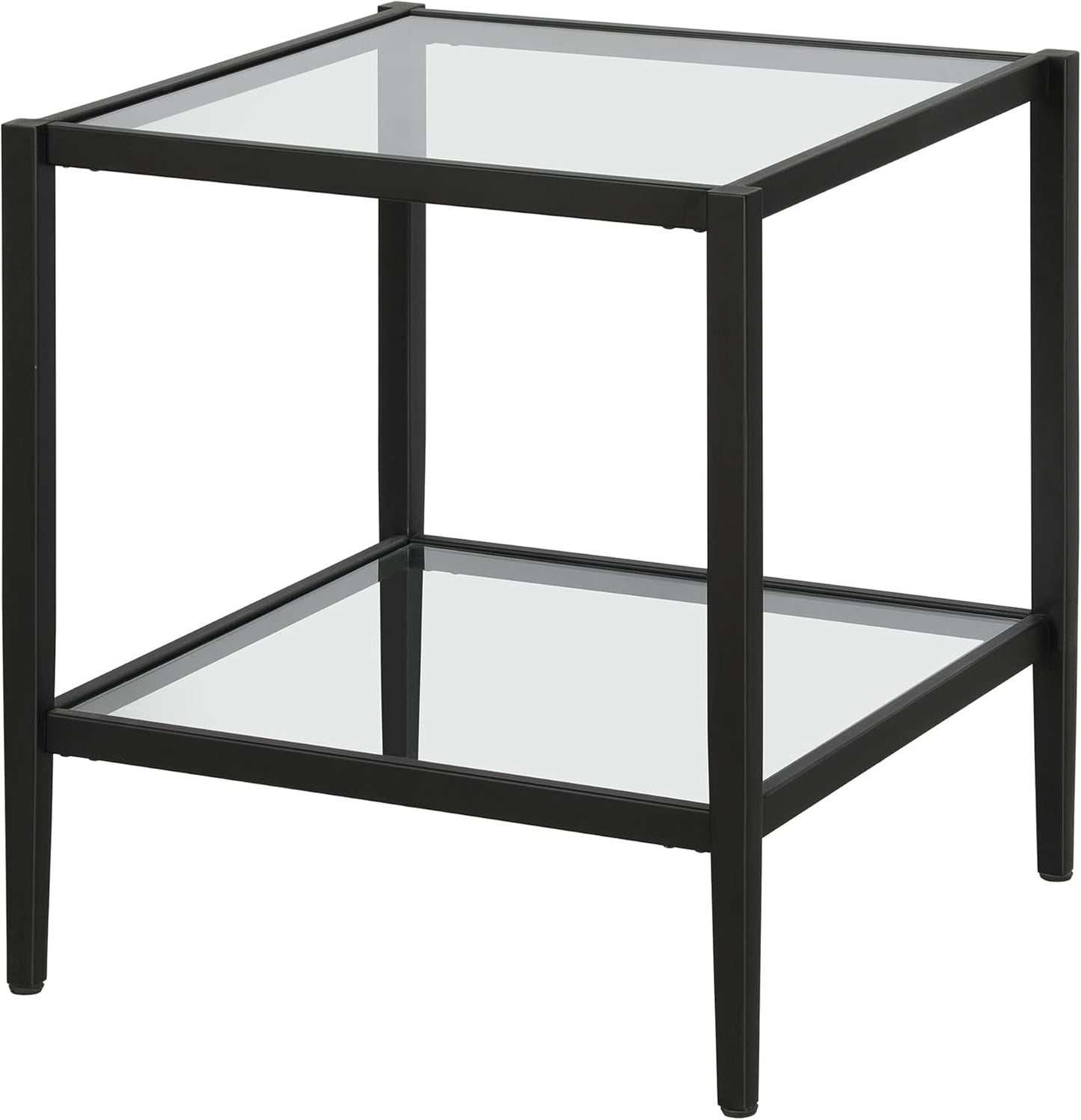 Henn&Hart 20" Wide Square Side Table with Glass Shelf in Blackened Bronze, Table for Living Room