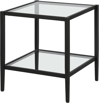 Henn&Hart 20" Wide Square Side Table with Glass Shelf in Blackened Bronze, Table for Living Room