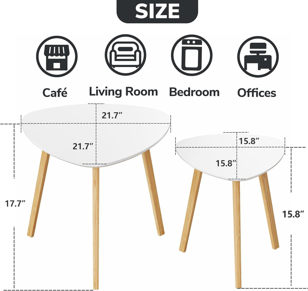 BAMEOS Bamboo Nesting Triangle End Table,Set of 2 Coffee Table Modern Minimalist Side Table for