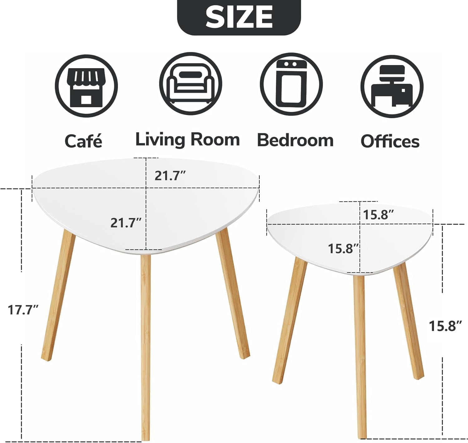 BAMEOS Bamboo Nesting Triangle End Table,Set of 2 Coffee Table Modern Minimalist Side Table for