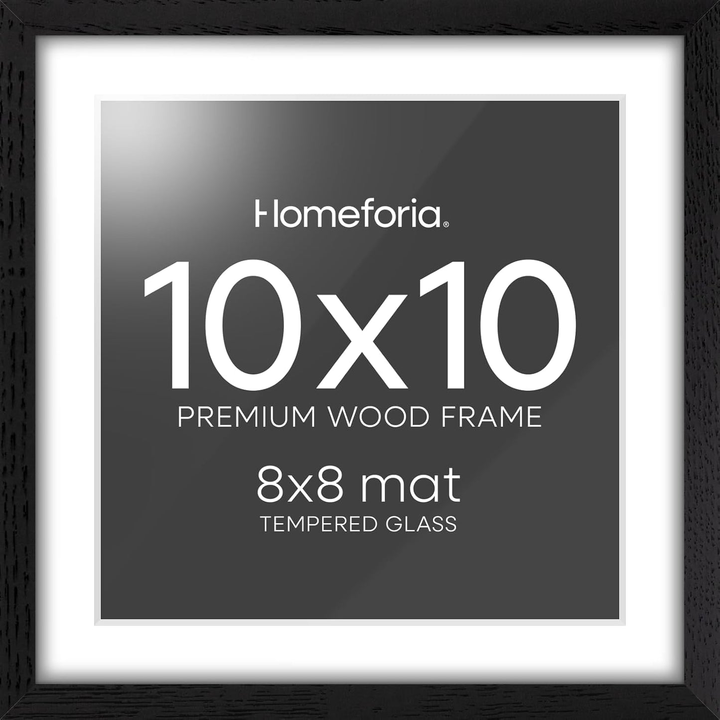 Homeforia 10x10 Picture Frame Black Wood, High-End Oak 10 x 10 Square Frames with Mat 8 by 8 Photo