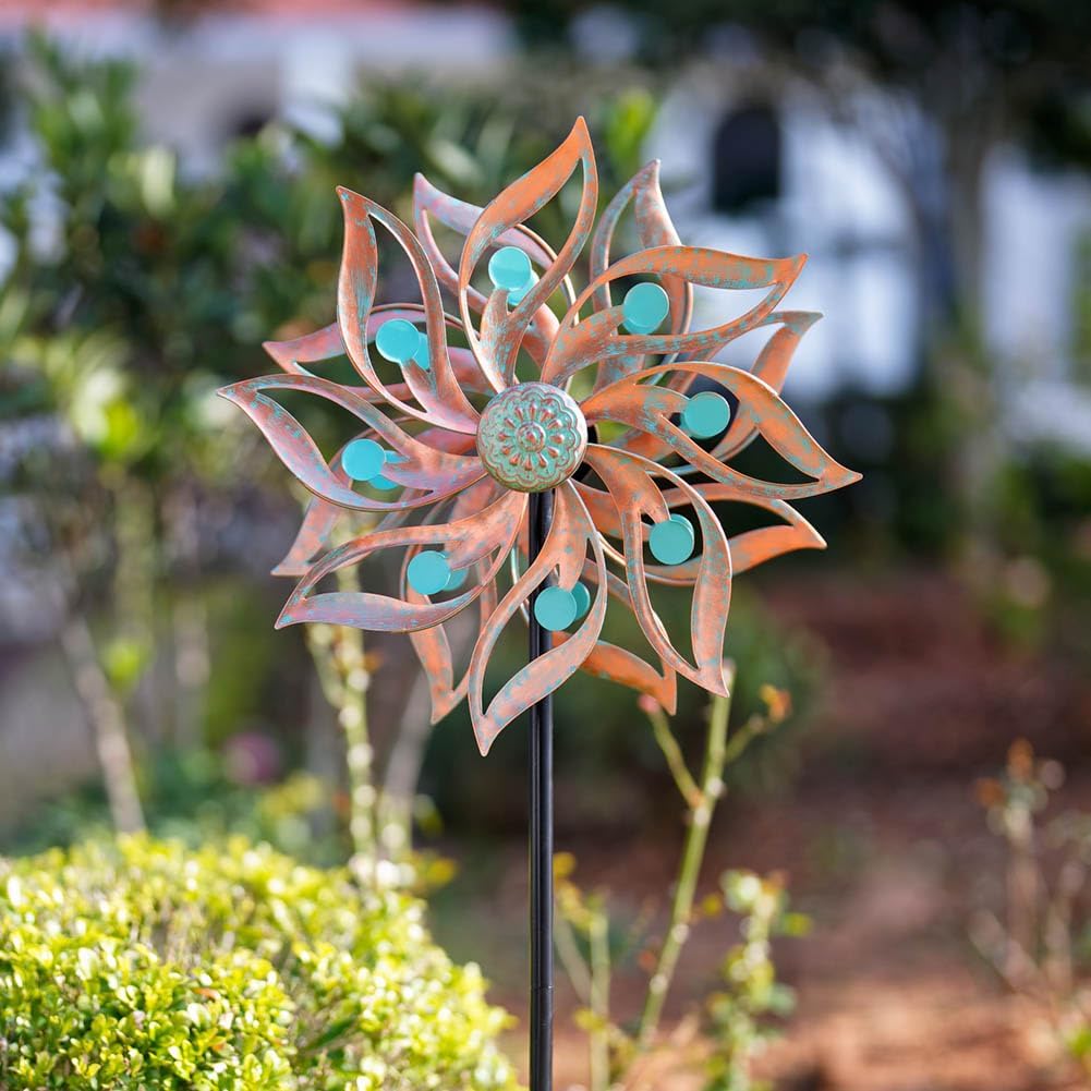 Viveta Metal Wind Spinners Outdoor,Vintage Kinetic Wind Spinner Garden Pinwheels with Metal Stake