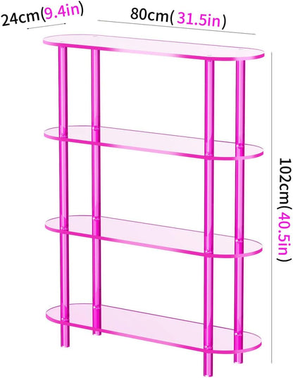 Clear Bookshelf, Acrylic Bookcase with Open Book Shelf Console Table for Entryway Office (4 Tier