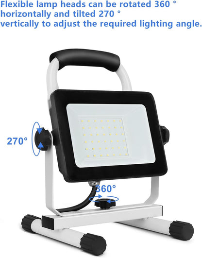UFOND 4000 Lumen LED Work Light with Stand,40W Waterproof Portable Flood Lights, Worklight