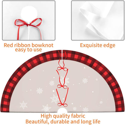 Christmas Tree Skirt 48 Inch Red Rustic Xmas Tree Skirts Mat with Snowflake Design for Merry