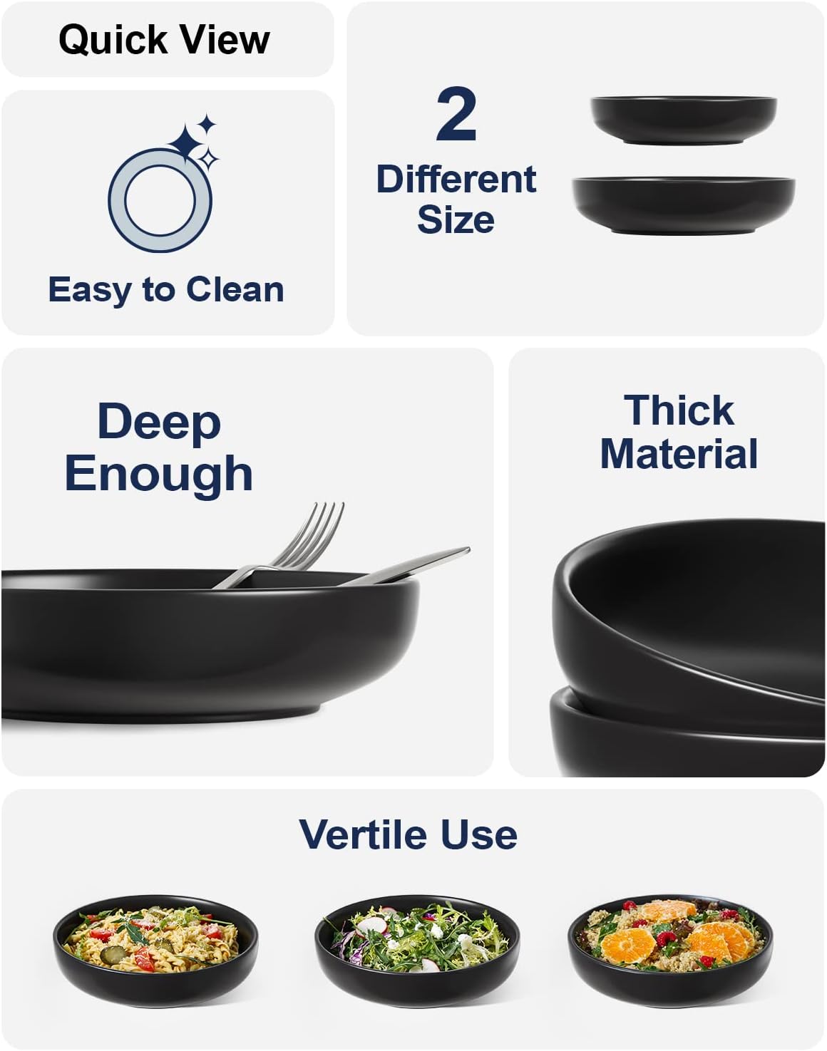 LE TAUCI Pasta Bowls 45 oz, Salad Bowls Set for Serving Soup, Pasta, Noodle, Dinner, Large Kitchen