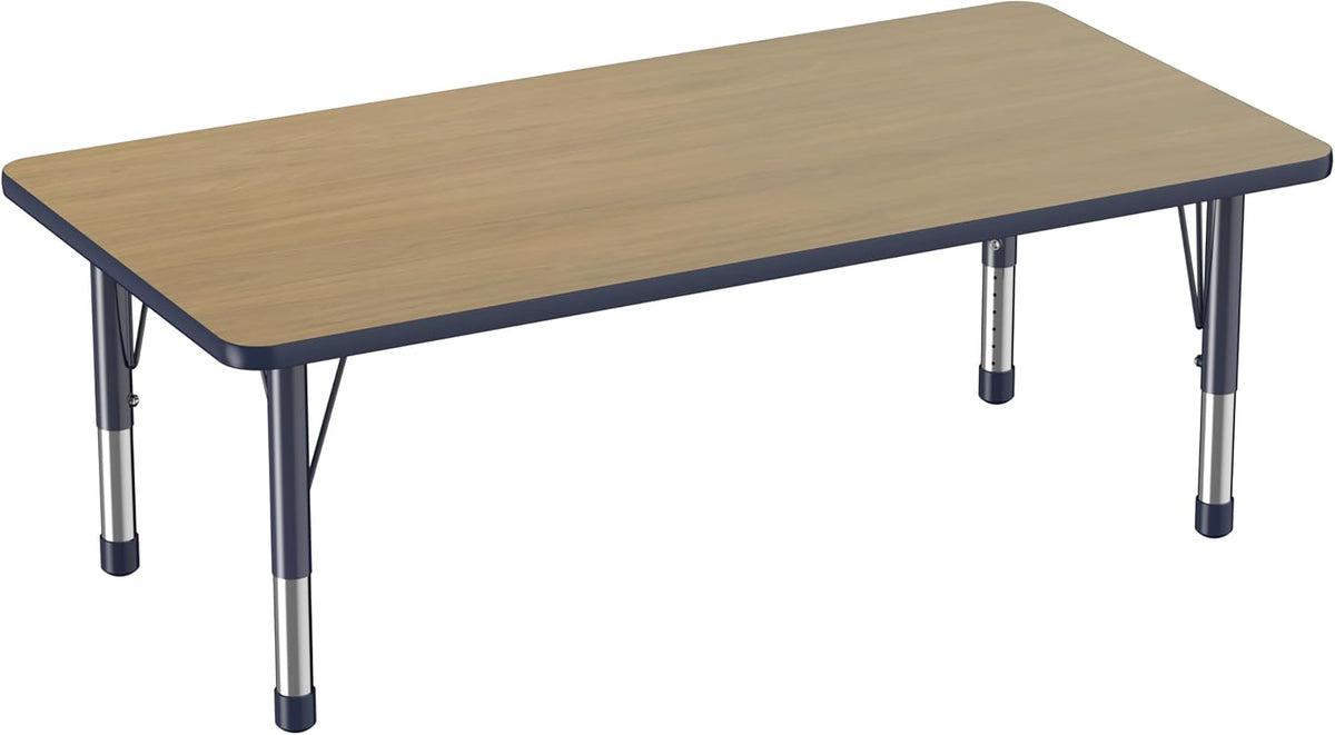 FDP Rectangle (30 x 60 inch) Classroom Table with Adjustable Chunky Toddler Legs (15-24 in);