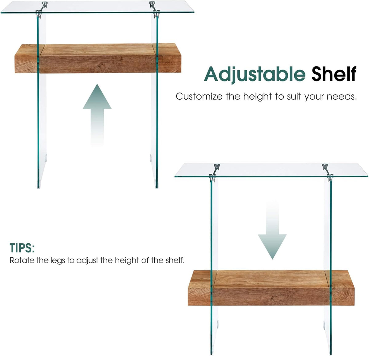 ivinta Glass Console Table with Storage, 31.5'' Modern Narrow Entryway Table for Small Space with