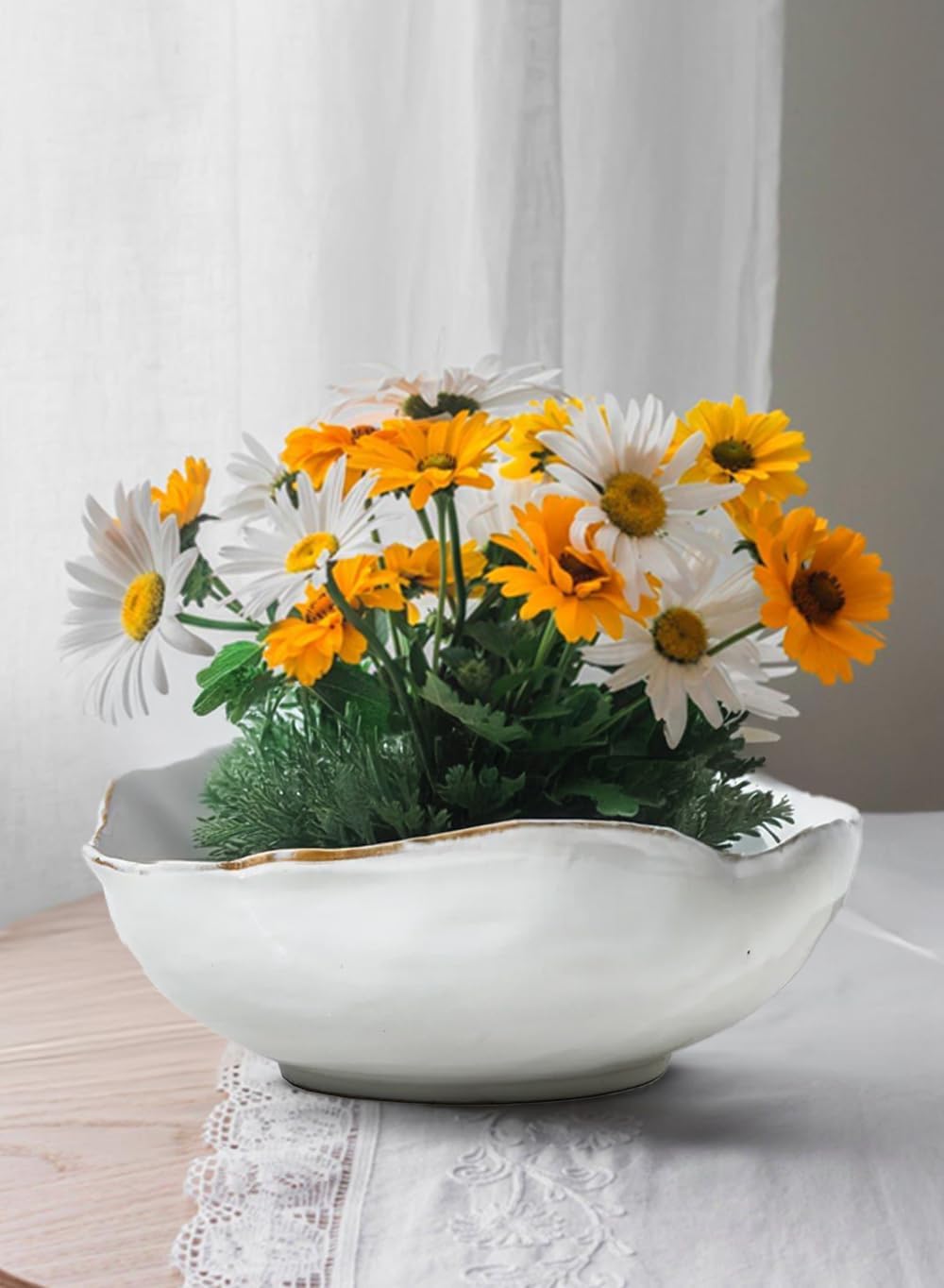 Serene Spaces Living Extra Large Free-Form Edge Glazed Ceramic Bowl - Fruit Basket, Dinnerware