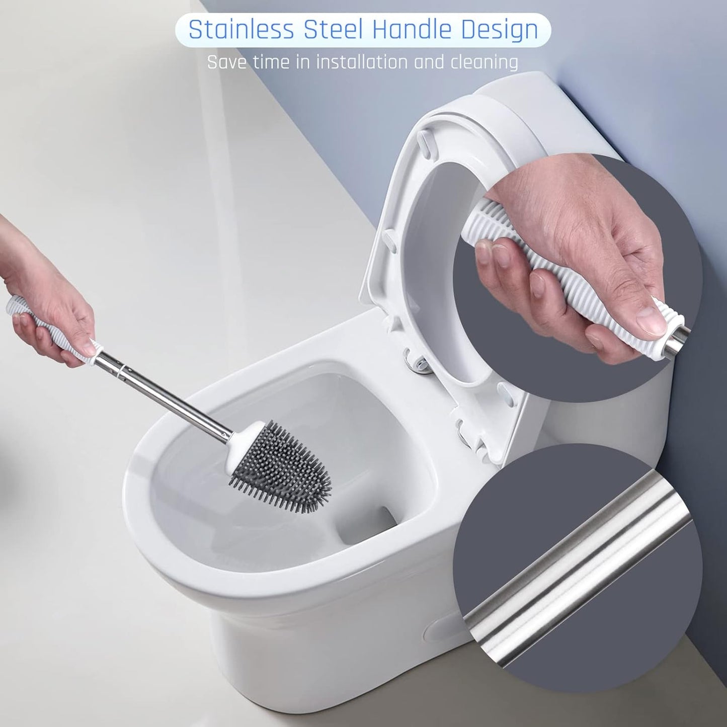 Sellemer Toilet Brush and Holder Set for Bathroom, Flexible Toilet Bowl Brush Head with Silicone