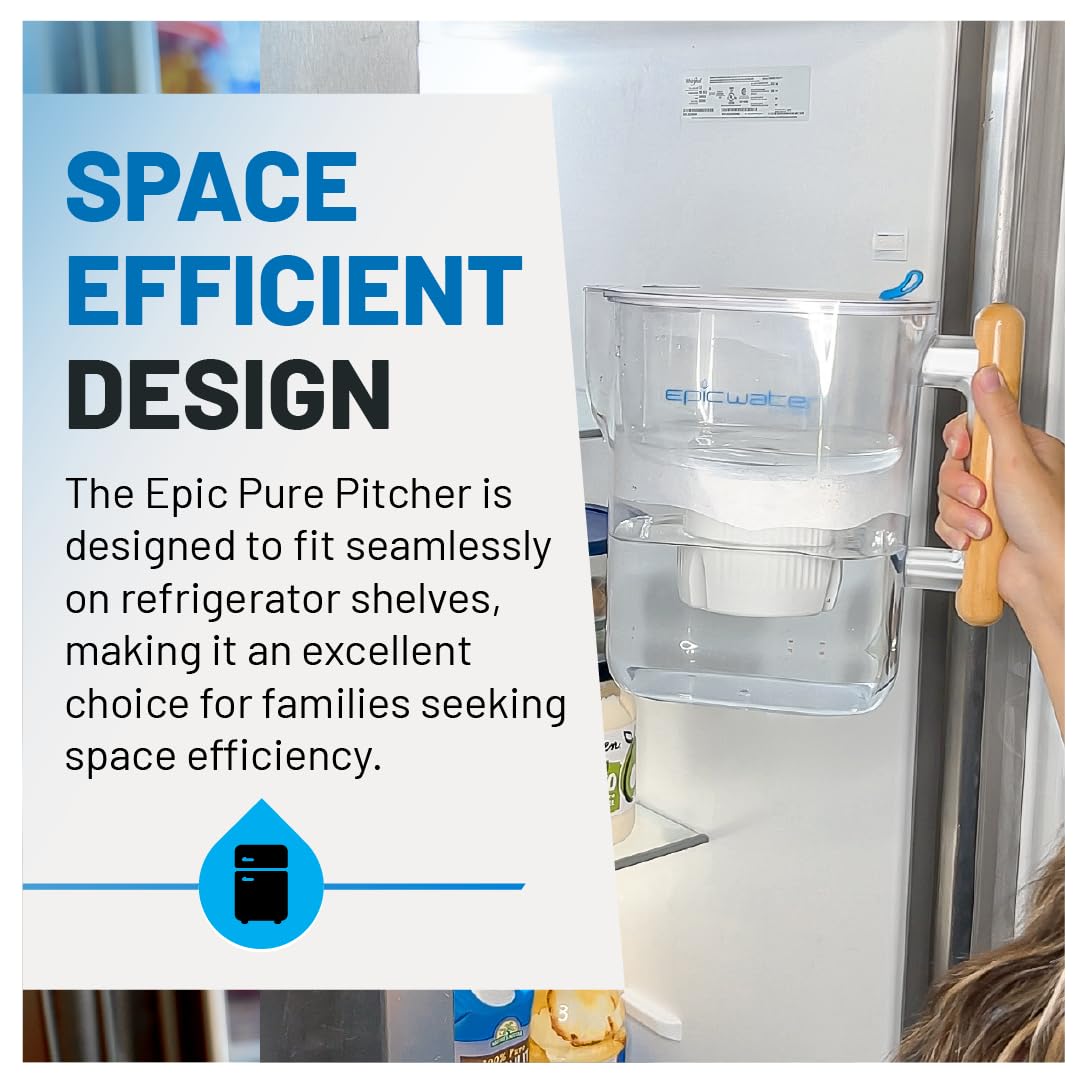 Epic Water Filters Pure Filter Pitchers for Drinking Water, 10 Cup 150 Gallon Filter, Tritan BPA