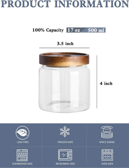 Kanwone Glass Storage Jars Set of 6, 17 Ounce Airtight Food Storage Containers with Bamboo lids