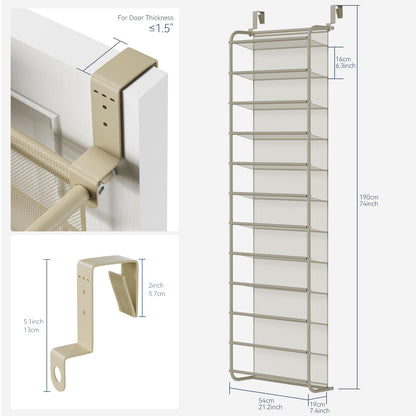 Whitmor 36 Pair Over The Door Shoe Organizer, 12 Tier Hanging Shoe Organizer, Heavy Duty Metal &