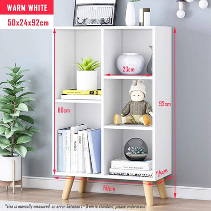 IOTXY Wooden Open Shelf Bookcase - 3-Tier Floor Standing Display Cabinet Rack with Legs, 5 Cubes