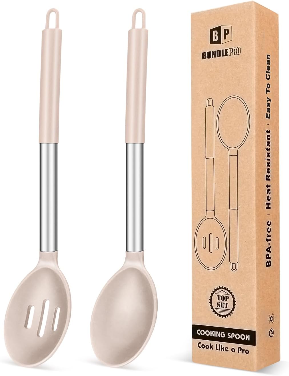 Pack of 2 Large Silicone Cooking Spoons,Non Stick Solid Basting Spoon,Heat-Resistant Kitchen