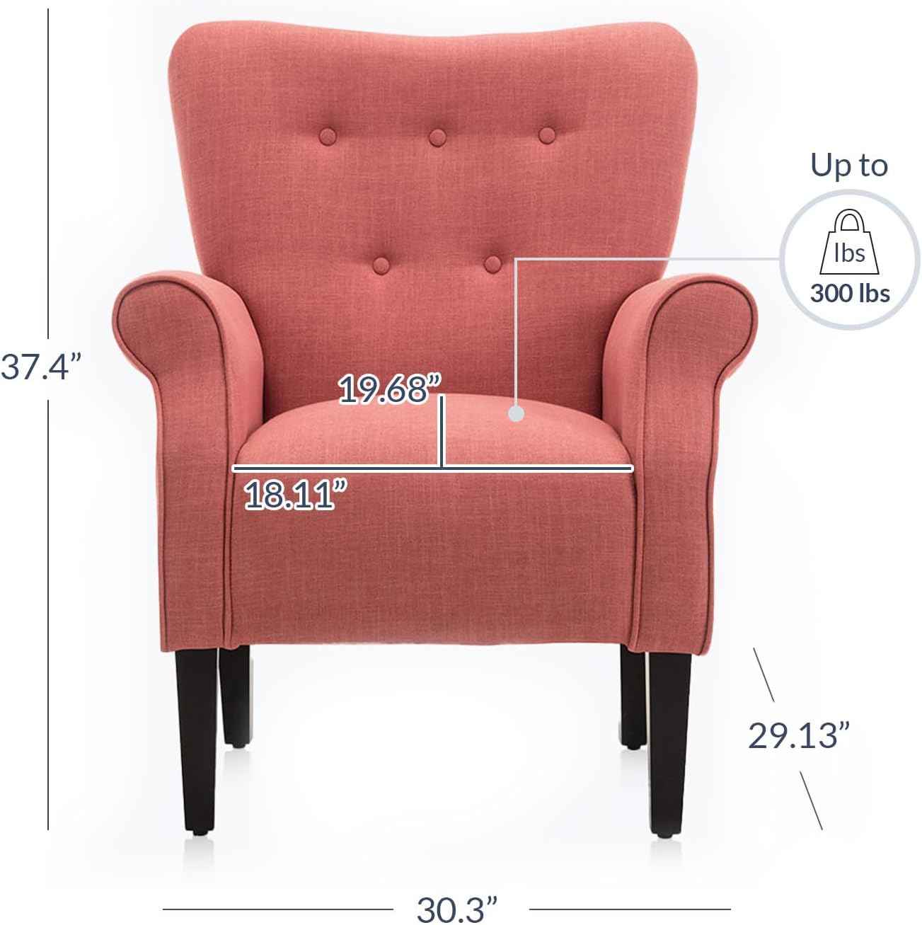 BELLEZE Modern Accent Chair for Living Room, High Back Armchair with Wooden Legs, Upholstered