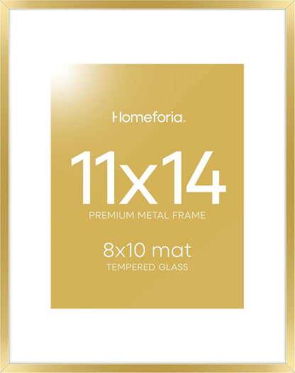Homeforia 11x14 Picture Frame Gold, High End Metal 11x14 Poster Frames with Mat for 8x10, 11 x 14