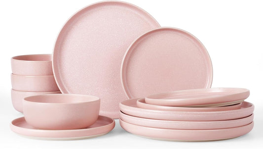 Famiware Milkyway Plates and Bowls Sets, 12 Pieces Dinnerware Sets, Reactive Glaze Dish Set