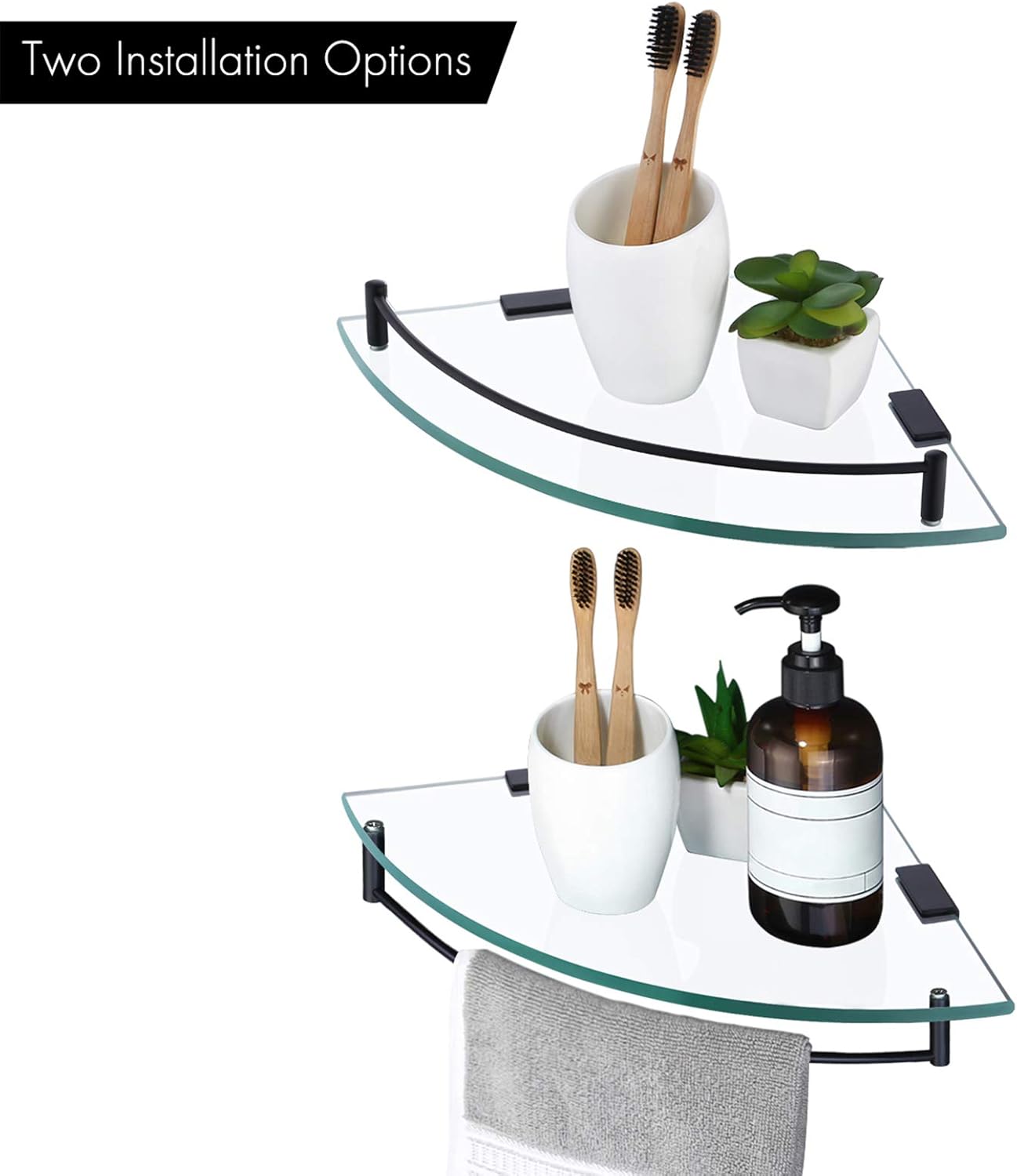 KES Bathroom Glass Corner Shelf Tempered Glass Shelf with Rail Wall Mount Corner Shelf SUS 304