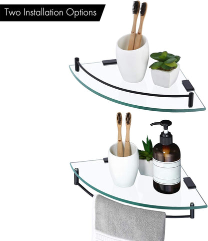 KES Bathroom Glass Corner Shelf Tempered Glass Shelf with Rail Wall Mount Corner Shelf SUS 304